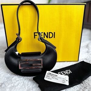 LIKE NEW FENDI Black Satin Logo Mini Nano Cookie Bag + Box Dust Bag